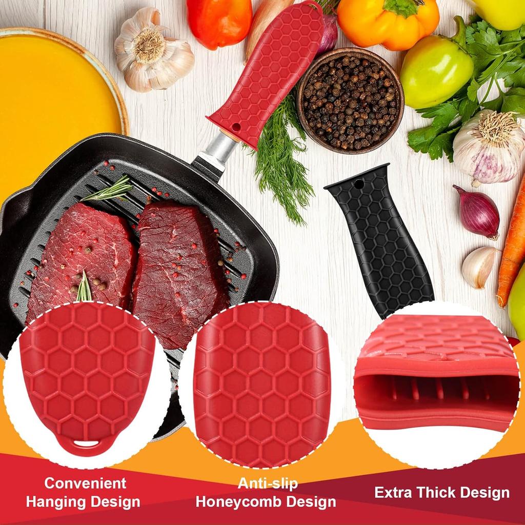 Cast Iron Handle Cover, 10 Packs Silicone Pot Holders, Cast Iron Handle Covers Heat Resistant, Non-Slip Pot Handle Covers, for Frying Cast Iron