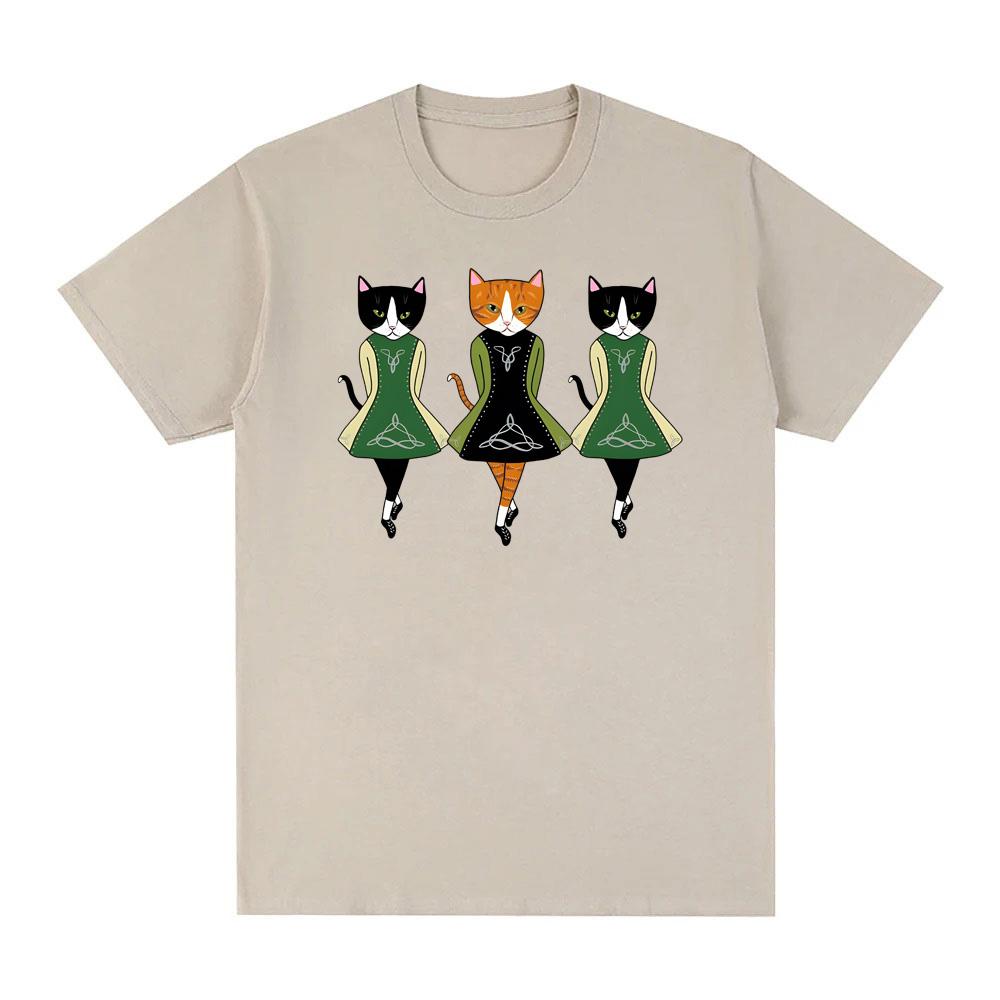 Irische Stepptanz Katzen T-Shirt Hohe Qualität Rundhals Bequeme T-Shirts Sommer Oversized Kleidung Mode Baumwolle Oneck Oberteile