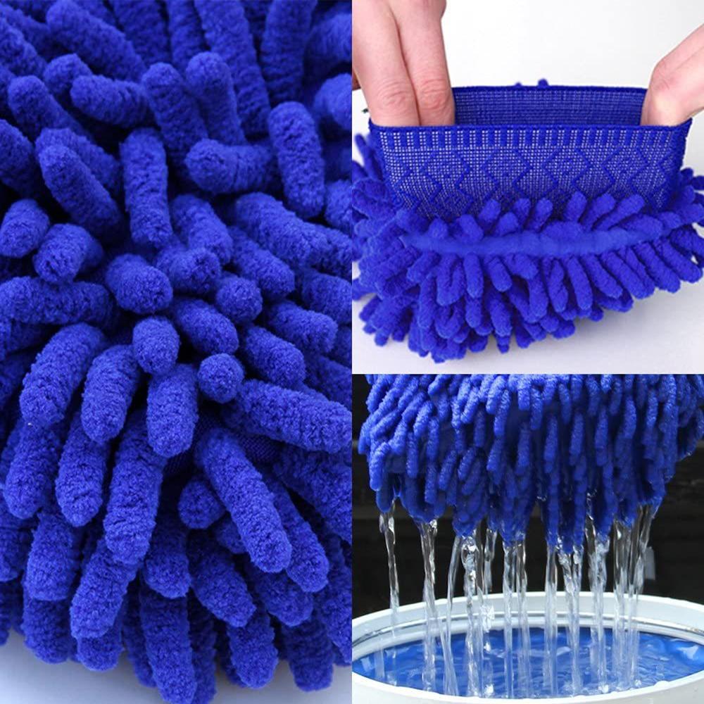 Microfiber Car Wash Double Sided Chenille Auto Gloves Ultra Absorbent Wash Super Thicked Density Sponge Scratch Car Cleaning