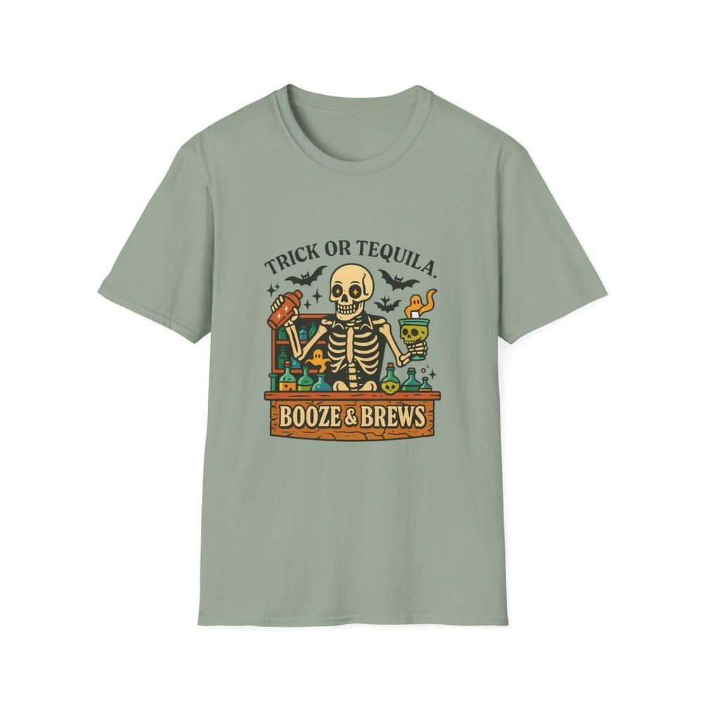 

Unisex Softstyle T-Shirt | Trick or Tequila Skeleton | Funny Halloween Bartender XL