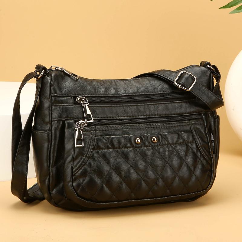 Women's Soft Leather Bag Vintage Mother Bag PU Large Capacity Middle-Aged Shoulder Crossbody Bag