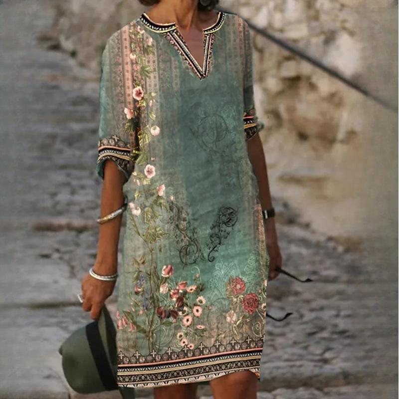 

QICED Весна и лето Женские новые повседневные платья с принтом и V-образным вырезом XXXXXL зелёный