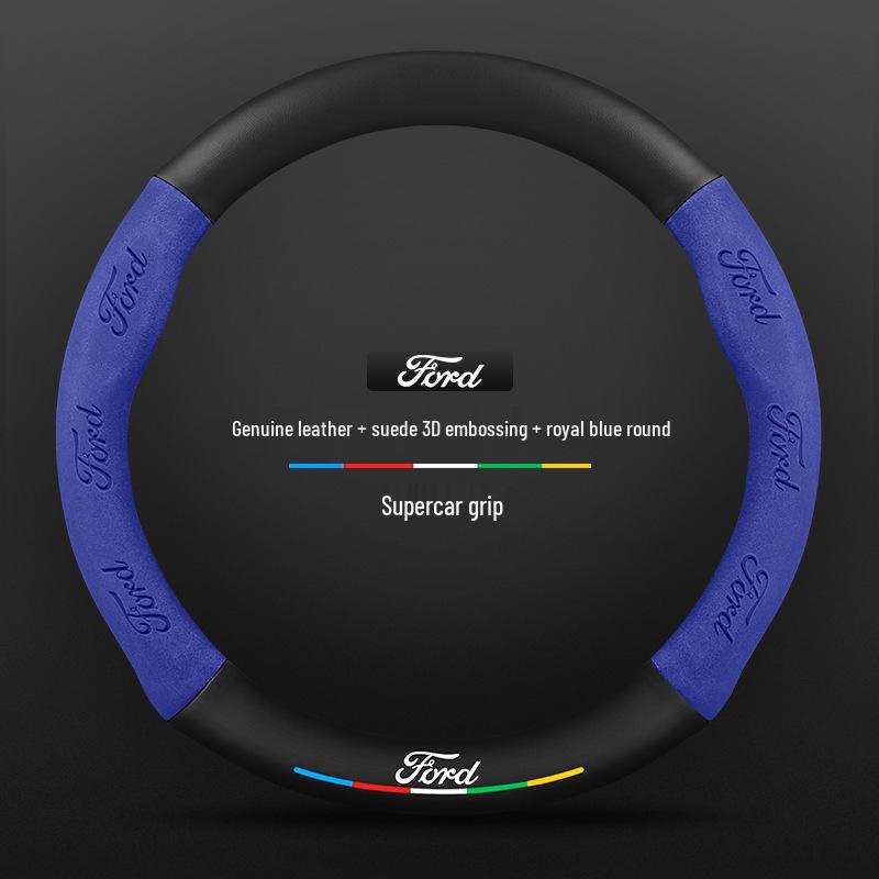 Genuine Leather Suede Carbon Fiber Steering Wheel Cover for JMC Ford Territory 2019-2021, Universal All-Season Model