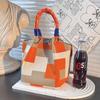 Borsa a Secchiello alla Moda da Donna con Anello Metallico Borsa a Shopper in Maglia Ampia Borsa a Mano Color Block per Tempo Libero Viaggi Pendolarismo Quotidiano