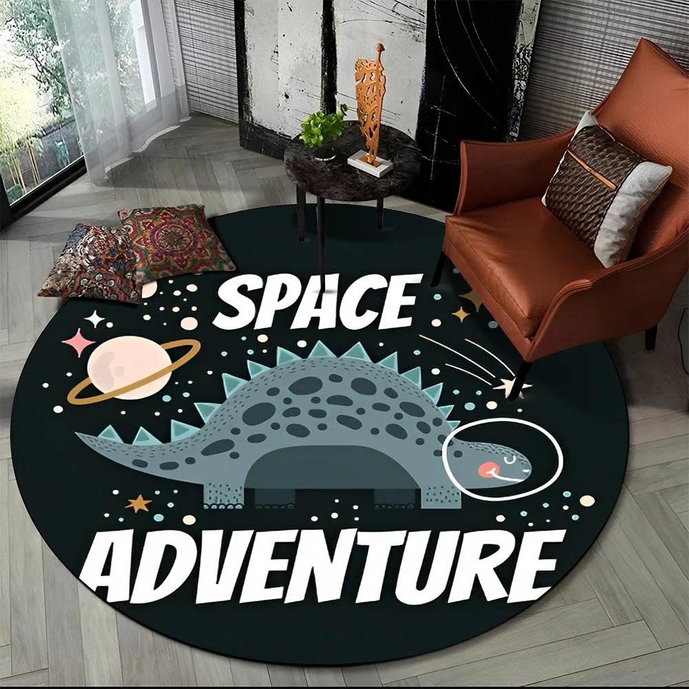 Cartoon Dinosaur Space Cute Dino Children Area Rug,Round Carpet for Living Room Bedroom Sofa Decoration,Kids Non-slip Floor Mat
