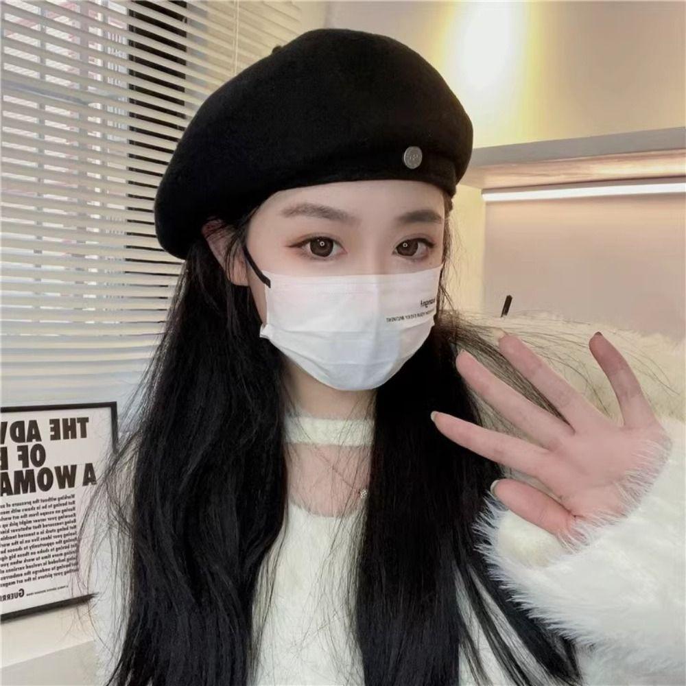 British Style Wool Beret Pure Color Retro Painter Hat Casual Octagonal Hat  Winter