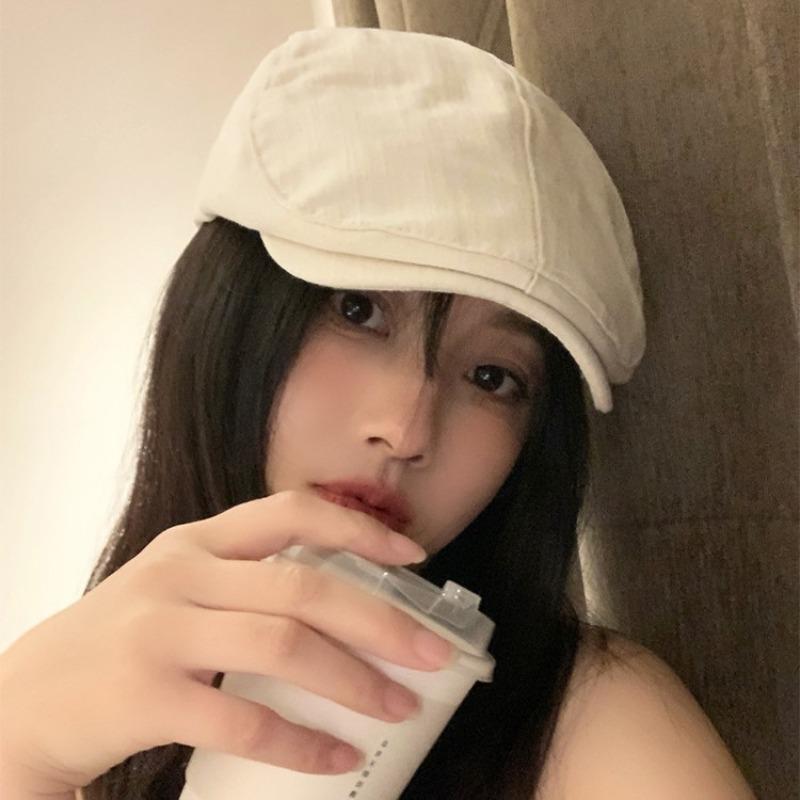 Retro forward hat female autumn and winter shows a small face, wearing a duck tongue beret literary style hat y2k