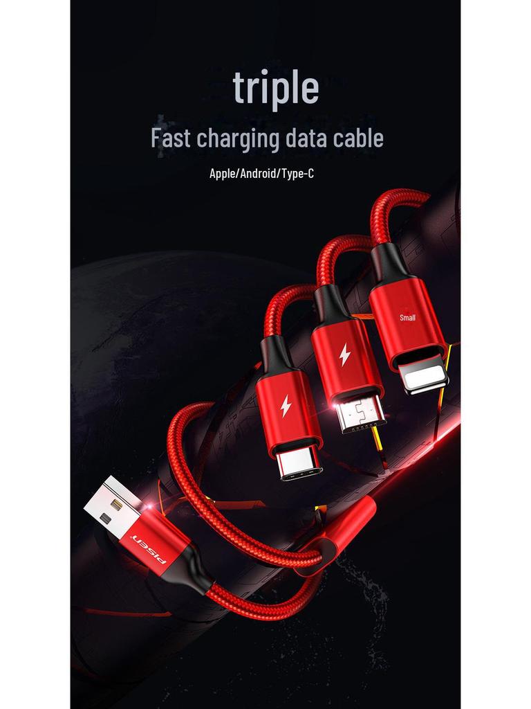 PISEN Aluminum Alloy 3-in-1 Braided Data Cable for Apple, Android, Type-C Devices