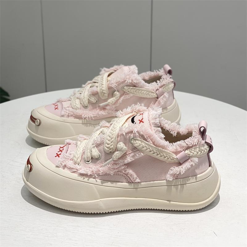 

Сетчатые красные стильные белые парусиновые туфли сандалового дерева на толстой подошве, маленькие белые туфли, кроссовки, осенние новые туфли для нищих, женские туфли Tide 37 ярко-розовый