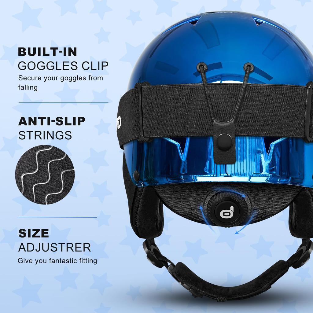 blue snowboard ski helmet with goggles OutdoorMaster Snowboarding Goggles, Ski Helmet and 2-in-1 Visor Set - Adjustable Fit & Cooling Vents - Snow Helmets for Men, Women & Youth fog system Nova | Blue Blizzard Snow