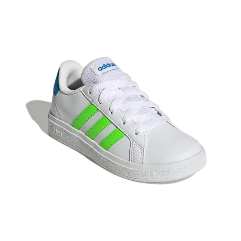 adidas Neo GRAND COURT 2.0 K Low Top Skateboard Shoes White Green Kids' Sneakers GW6505