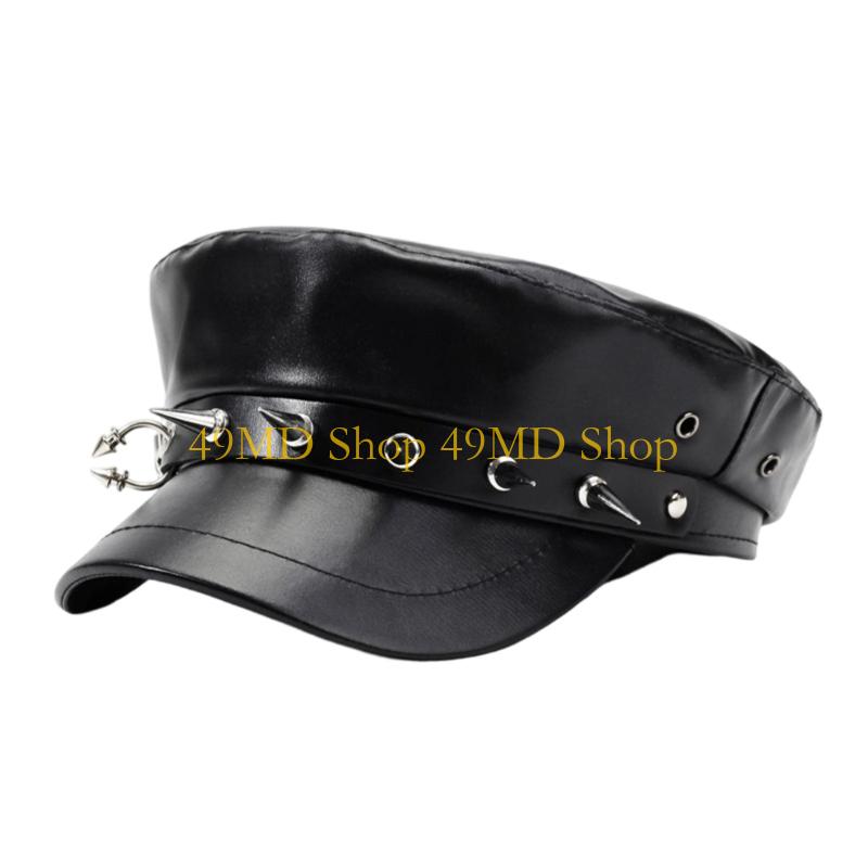 

49MD Gothic vintage Cap PU Leather Cap Unisex Design Easy Maintenance Stylish
