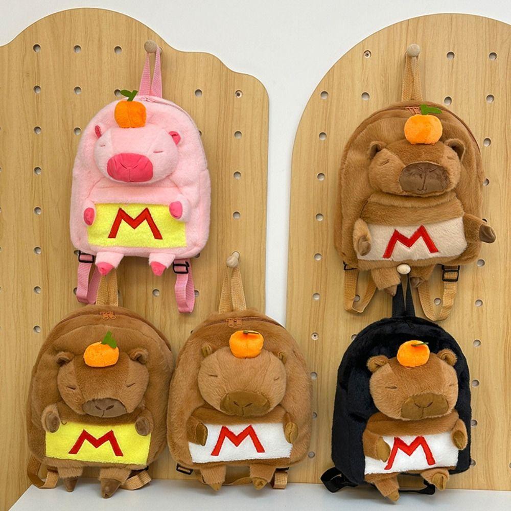 Large Capacity Student School Bag Cartoon Plush Capybara Doll Bag Shoulder Schoolbag  for Kids Gift
