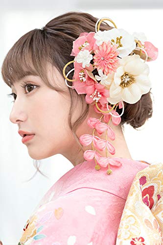 Hair Ornament 2 Piece Set Flower Tsumami Craft Mizuhiki Corsage Pink White Kaz5319 (Soubien) Lamé