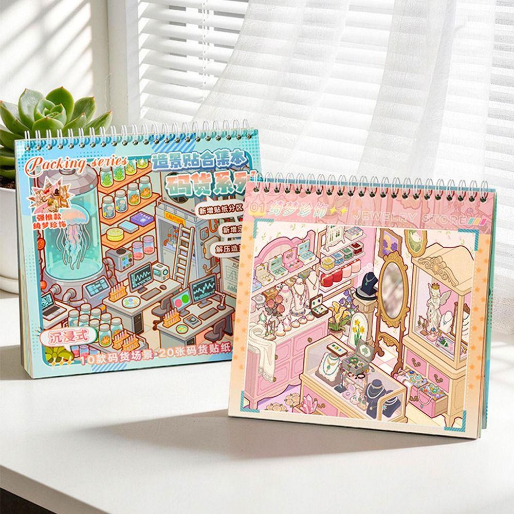 Cute Room Scene Miniature Scene Sticker Spiral Bound Decorating Sticker Book Student Stationery