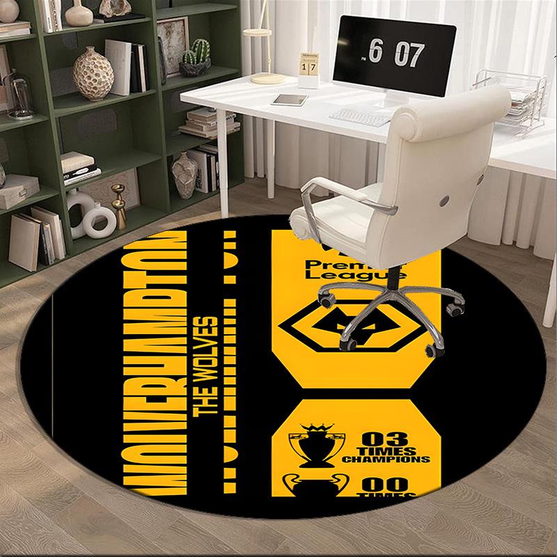 1PC Round Rug Wolves Football Club Emblem Printed Round Area Rug ,Rug For Home Office, Round Chair Rug, Decorative Carpet Fan Gifts Christmas Gift