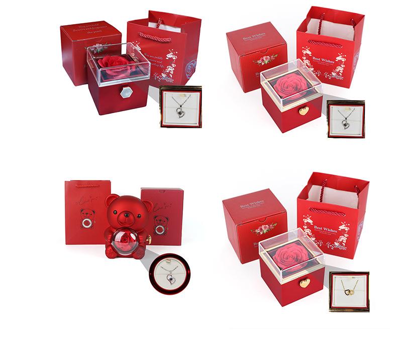Valentine's Day Rotating Jewelry Gift Box with Necklace & Rose Flower