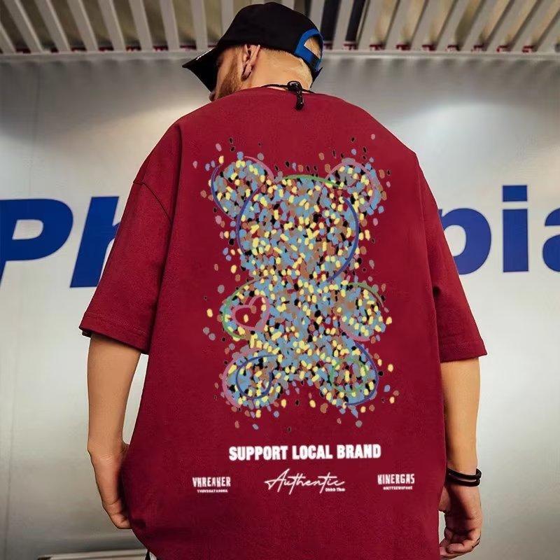 Anime Bear Print T Shirt Men's T-Shirt Fashion Casual Short Sleeve Summer Breathable T-shirt Streetwear