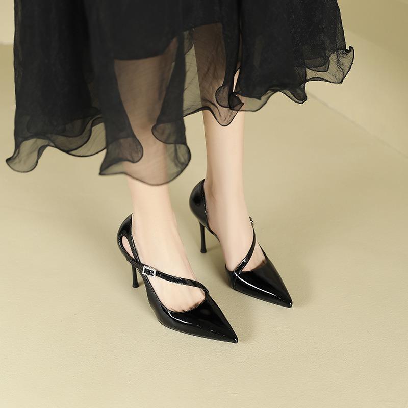 6-9 Sexy evening dress one-word side empty high heels women's new pointed thin heel high heel single shoes 9C