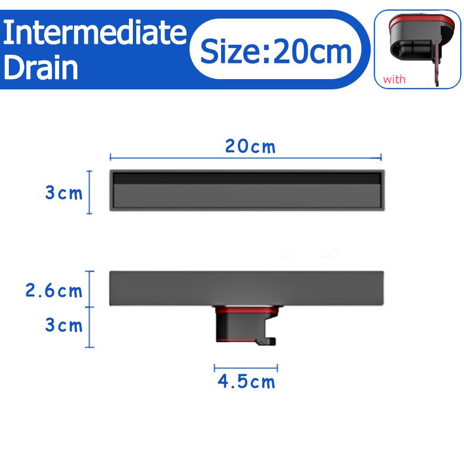 Bathroom Shower Floor Drain Black 304 Stainless Steel Rectangle Lavatory WC Long Linear Drainage Side Floor Drains 30 40 50cm