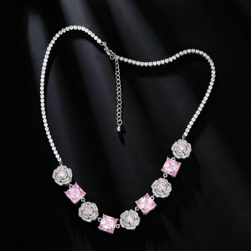 High-end Zircon Camellia Necklace Light Luxury Accessories Collarbone Chain Bracelet Earrings Dress with Elegant Jewelry Set