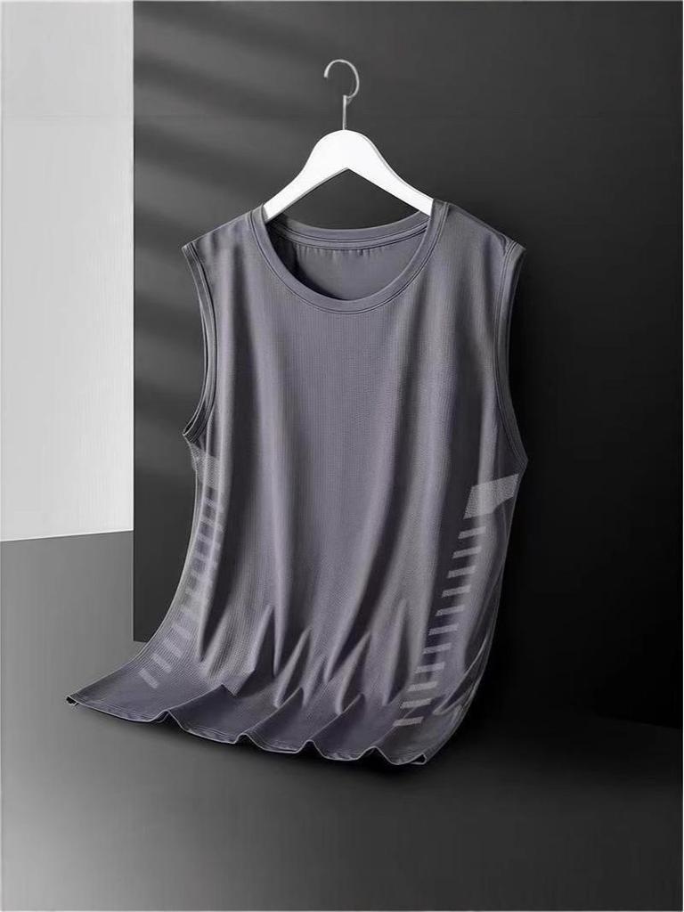 Men's Plus Size Ice Silk Sleeveless Quick-Dry Crew Neck Tank Top - Casual Loose Summer Sportswear