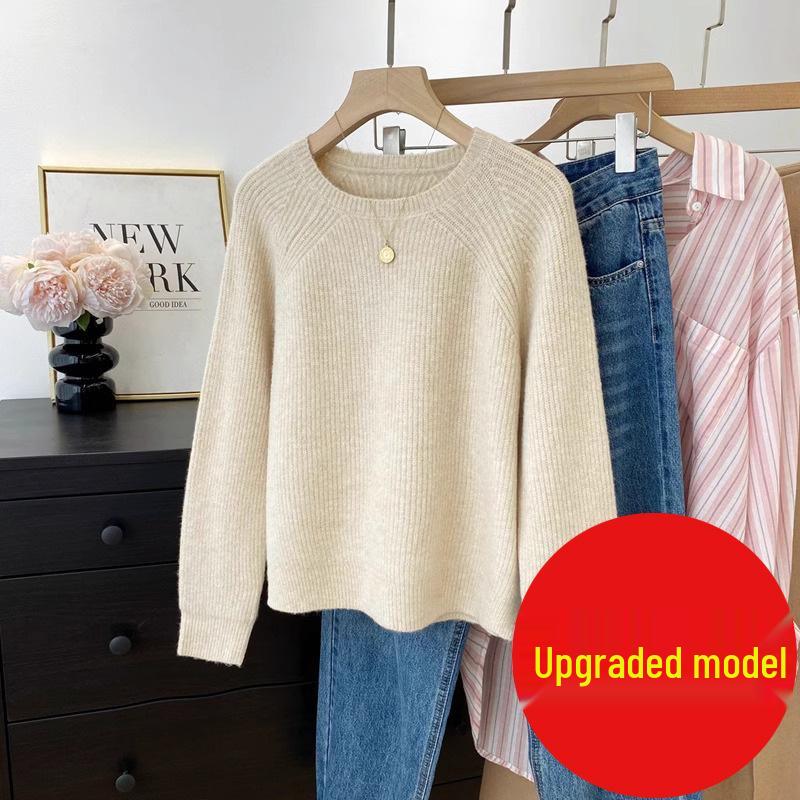 Damen Raglanärmel Rundhals Strickware - 2025 Herbst/Winter Layering Pullover, Lässiger Stil Top