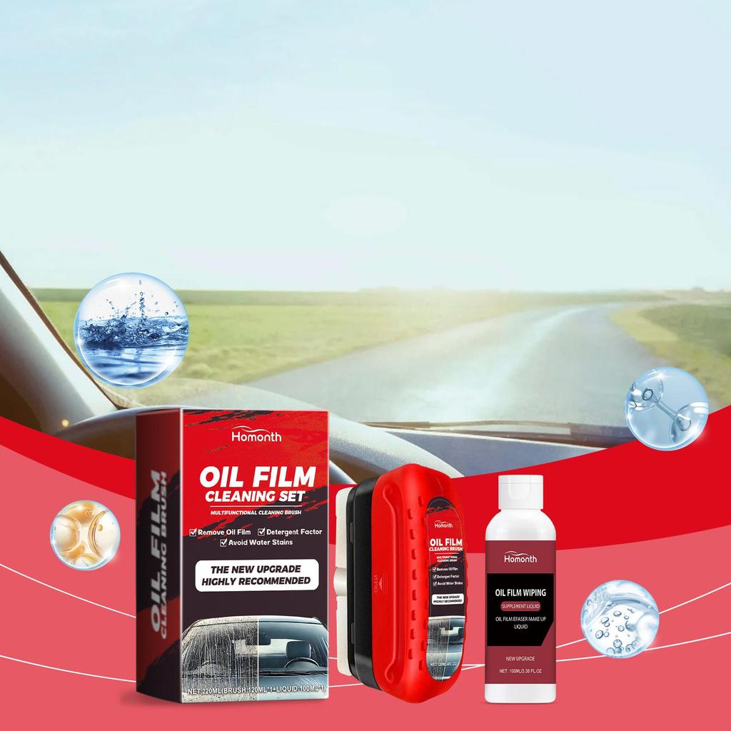 Homonth Car Glass Glossy Powerful Car Windshield Cleaner Oil Film Remover Car Window Glass Cleaner Removes Dirt Car Cleaning Brush