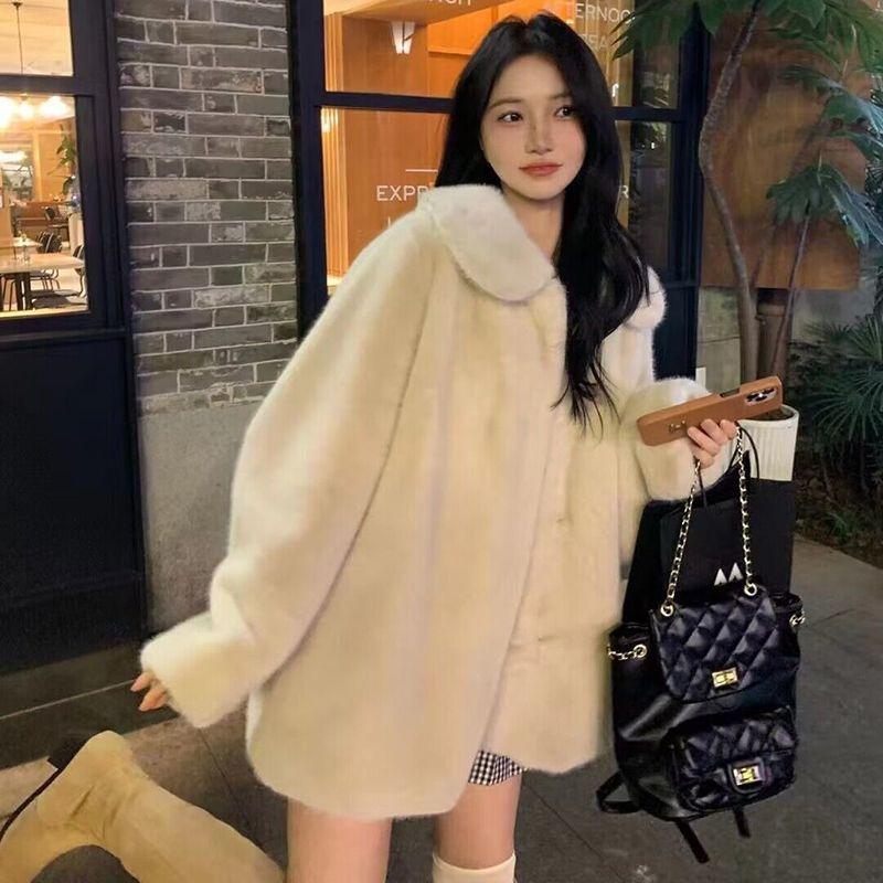 Fur jacket women's medium and long autumn and winter imitation mink velvet thickened fur coat square collar is thin, loose and light