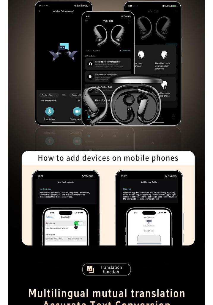 Drip Ear AI Smart Translation Bluetooth Earphones: Seamless Translation and Ultra-Long Battery Life for Sport Enthusiasts.