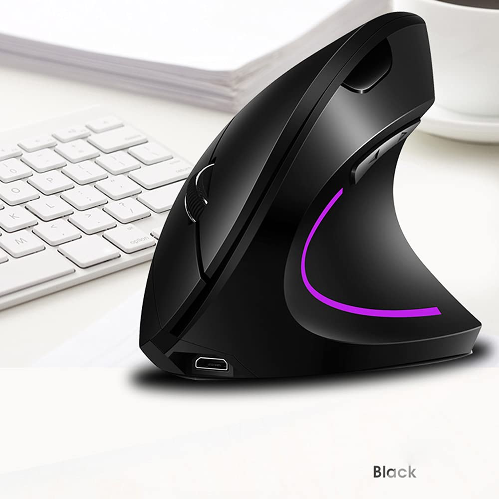 Vertical Mouse, 2.4G Rechargeable Upright Ergonomic Mouse with 3 Adjustable DPI Levels, RGB Fluorescent Light, Plug-in & Play, Gray