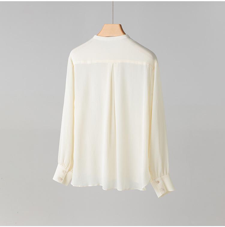 Women's Spring Silk Ribbon Shirt: Mulberry Silk French-Style Long Sleeve Top