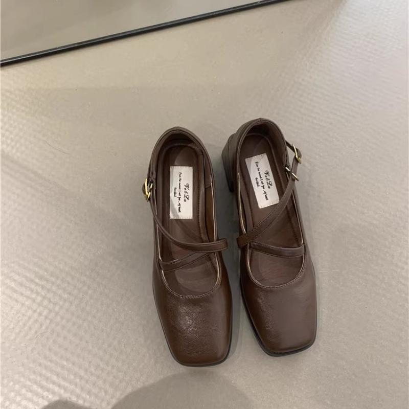 Fashion Square-toe Shallow-mouth Single Shoes Autumn New One-band Non-slip Wear-resistant Block Heel Shoes