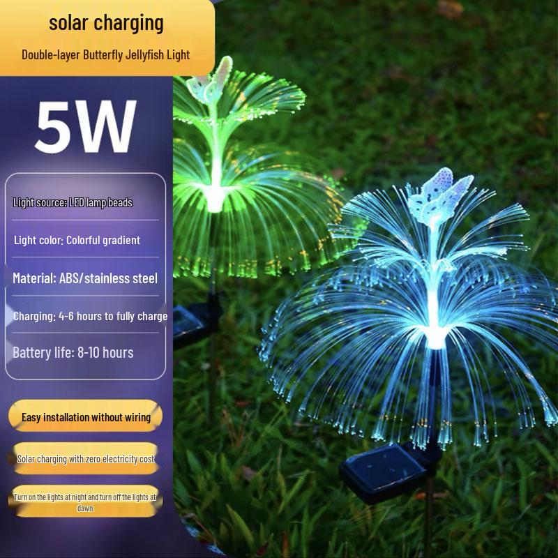 Outdoor Color-Changing LED Jellyfish Garden Lights with Solar Fiber Optics