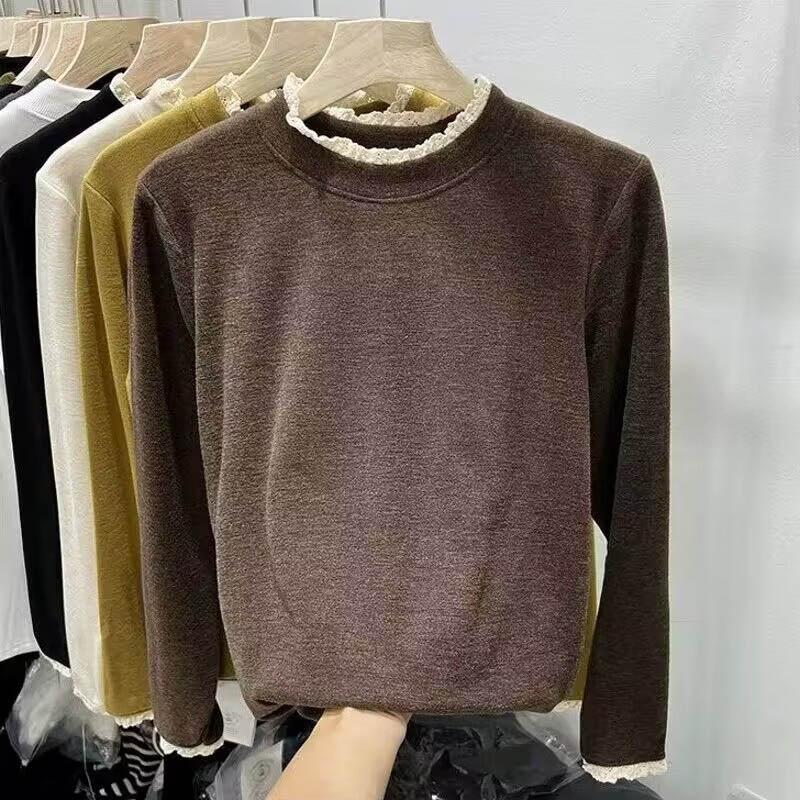 Genser for kvinner Bomull Oversize Fleece Løs Casual Langermet Rund hals Halvhøy krage Topp Genser