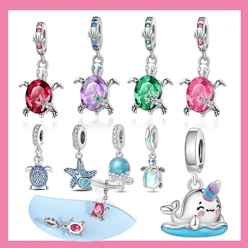 Original Copper Glass Sea Turtle Dangle Charm Fit Women'S Necklace Diy Bracelet Beads Jewelry Commemorative Gifts