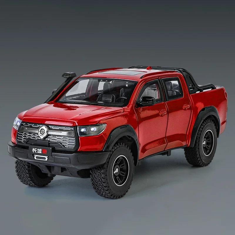1:24 Great Wall Motor POER Pickup Alloy Car Model Diecast Metal Off-road Vehicles Car Model Simulation Sound Light Kids Toy Gift