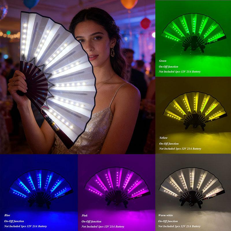 10/13 Inches Luminous Hand Fan Classical Folding LED Light up Fans Night Club Holiday Party Bar Dance Show Glowing Fan Props