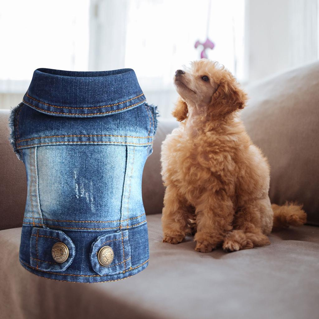 Denim Vest Jacket T-Shirt Cute Puppy Clothes, Comfortable Cool Clothing For Small Dogs