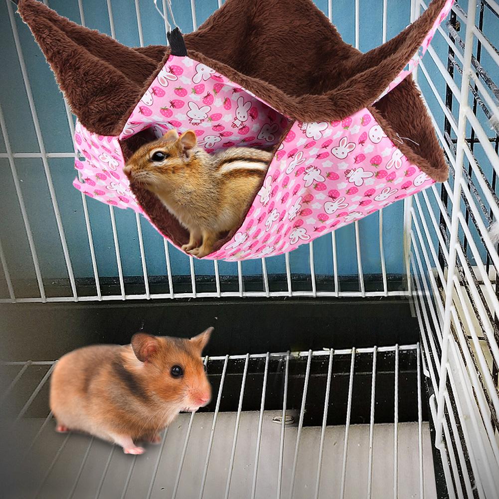 Pink Rabbit Double Layer Interlayer Warm Hammock Hanging Bed House Sleeping Bag for Squirrel Small Pets