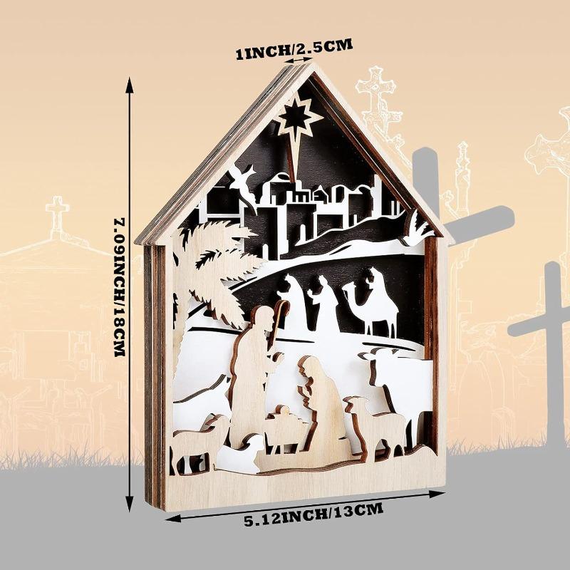 Wooden Christmas Nativity Scene Dining Table Decoration Farmhouse Holiday Layered Tray Decoration Home Decoration