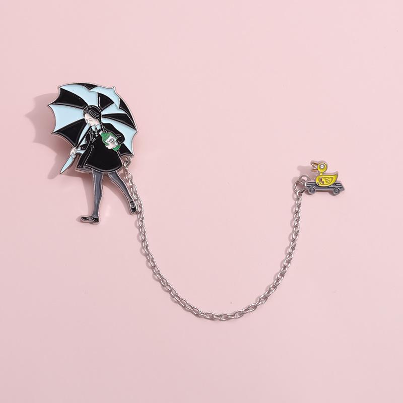 Umbrella Adorable Girl Brooch With Vibrant Colors For Fashionable Metal Lovers Pin