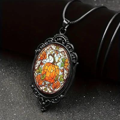Pendant Pumpkin Pattern Frame, Retro Romantic Halloween Necklace