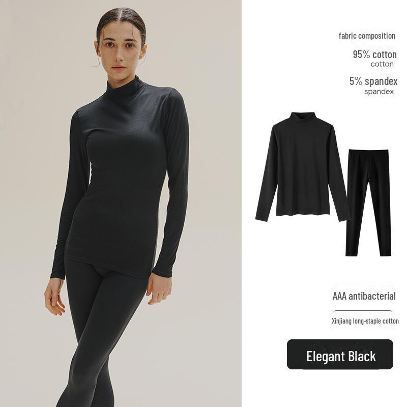 

Women s Mid-Neck Cotton Thermal Underwear Set - Lightweight for Autumn and Winter L