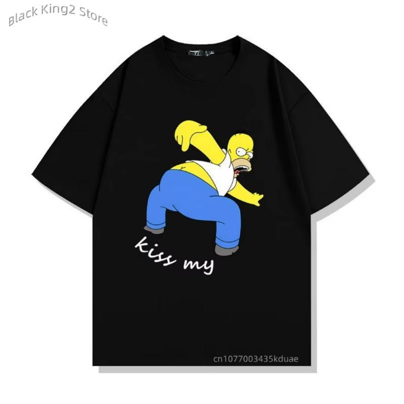 Simpsons Graphic Men's T Shirts Kiss My Printed Funny Cotton T-Shirts Casual Short Sleeved Tops Men's and Women's Loose Clothing