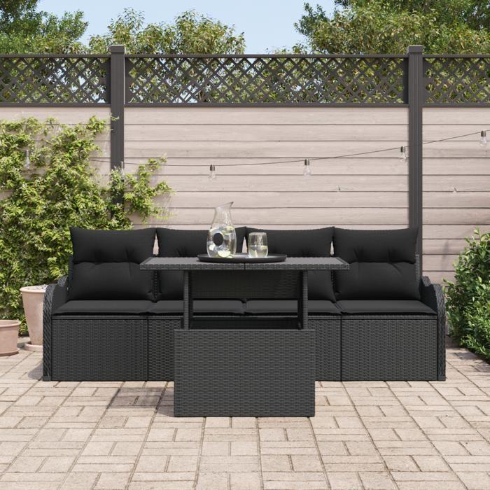 Ensemble de canapé de jardin 5 pièces vidaXL avec coussins en poly rattan noir, Canapé de jardin 2 places vidaXL 3357106