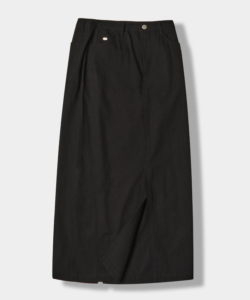 Yujen Slit Cotton Long Skirt_Black