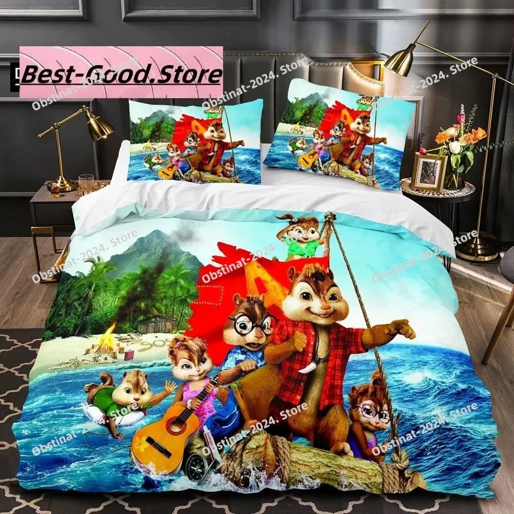 3D Kreslený C-Chipmunk A-Alvin Ložní Sada Tištěná Ložní Sada s Povlakem na Polštář Přikrývka na Postel Jednolůžko Dvoulůžko Queen Super King Size