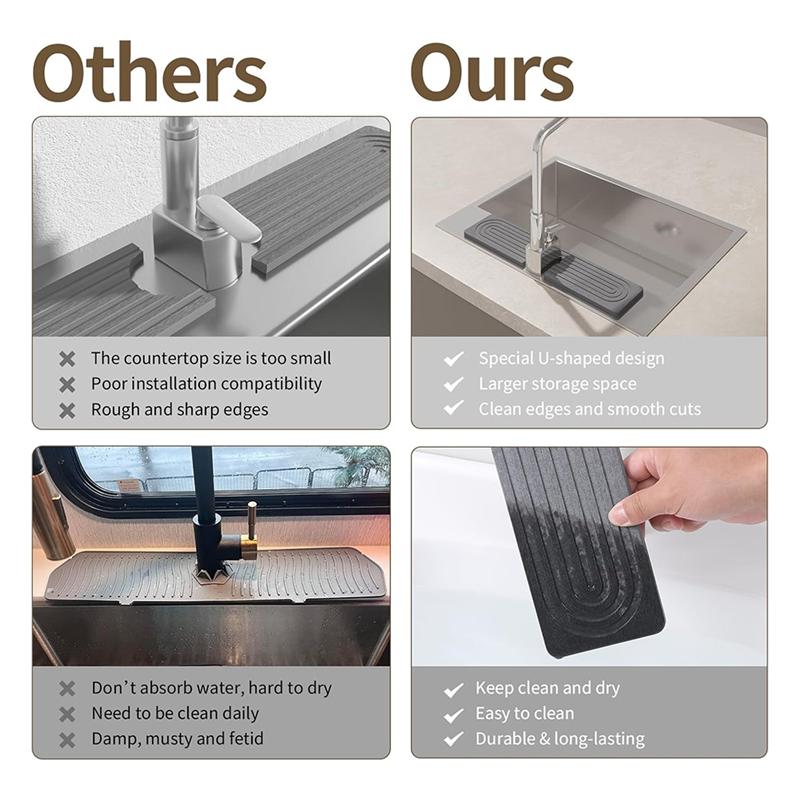 A95I-Water Absorbing Faucet Mat For Kitchen Sink Splash Guard For Bathroom Faucet Drying Sink Protector Quick Dry