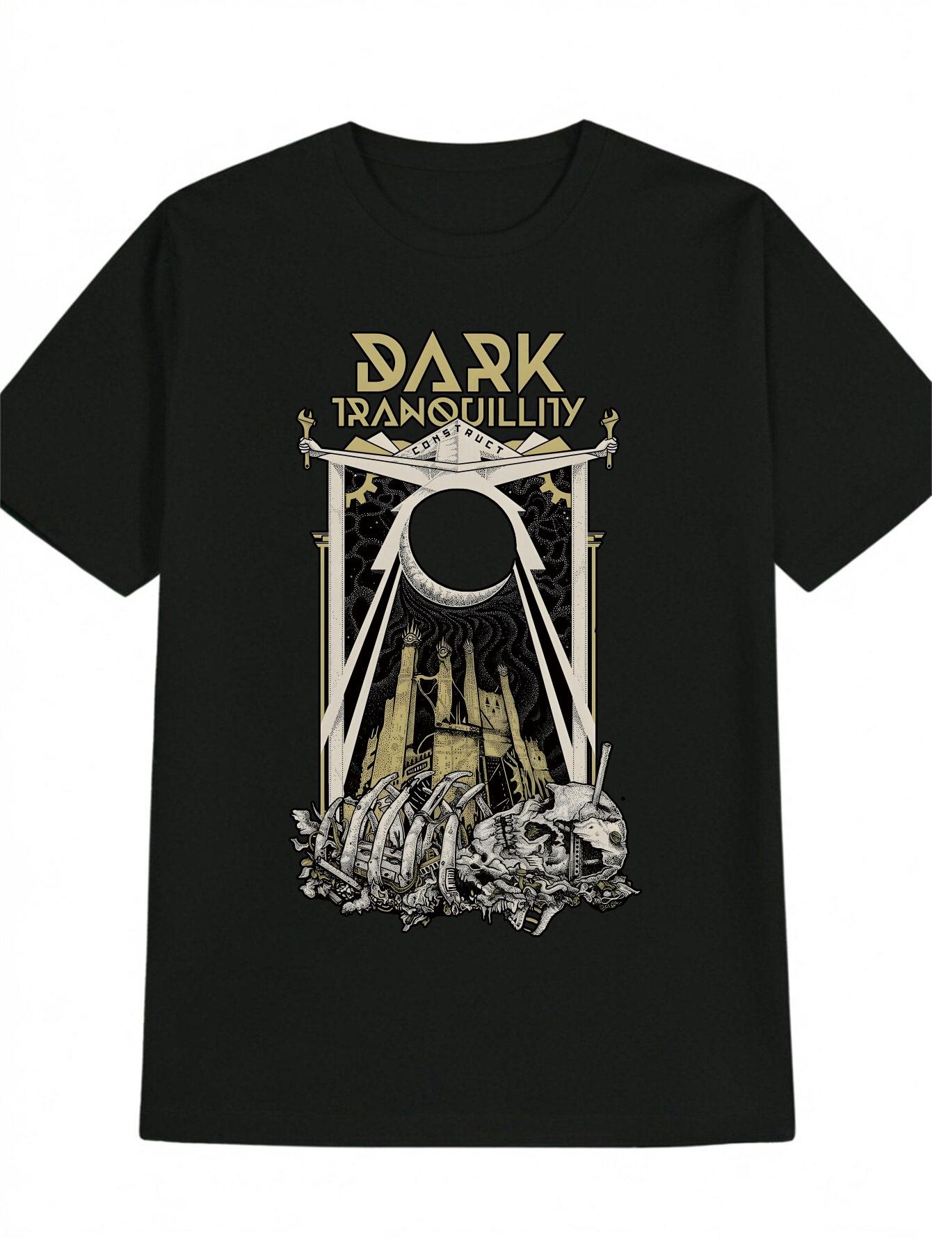 

Dark Tranquility Construct Graphic T-shirt - Black Casual Round Neck Tee with Skull & Lantern Design XXXL